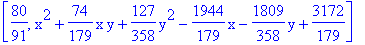 [80/91, x^2+74/179*x*y+127/358*y^2-1944/179*x-1809/358*y+3172/179]
